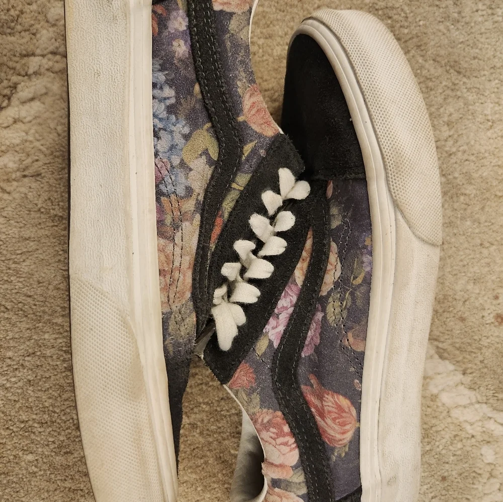 VANS Old Skool Trainers Moody Floral Lace Up Shoes Gray Suede Womens 5.5 Men's 4